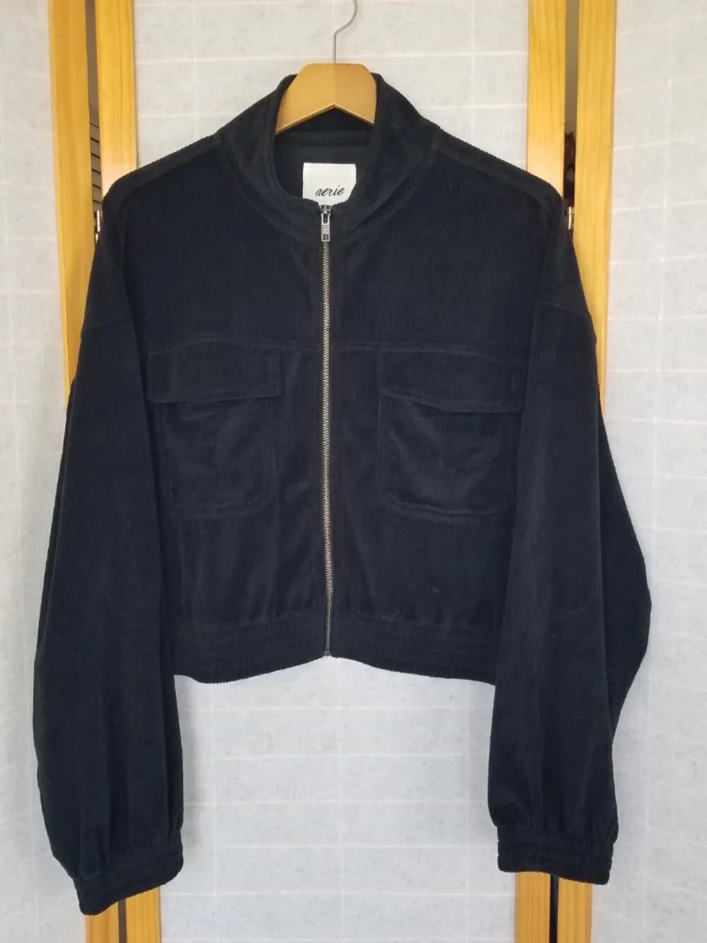 Moto Jacket Aerie Short Black  Zip Up Corduroy Size XL Pockets